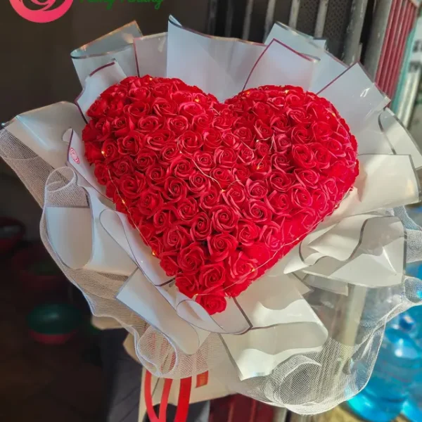 bó hoa sáp trái tim 3D
