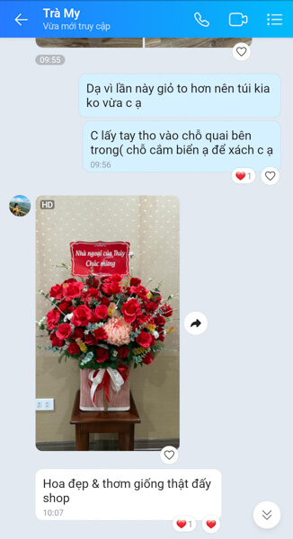 feedback khách hàng hoa sáp hồng nhung