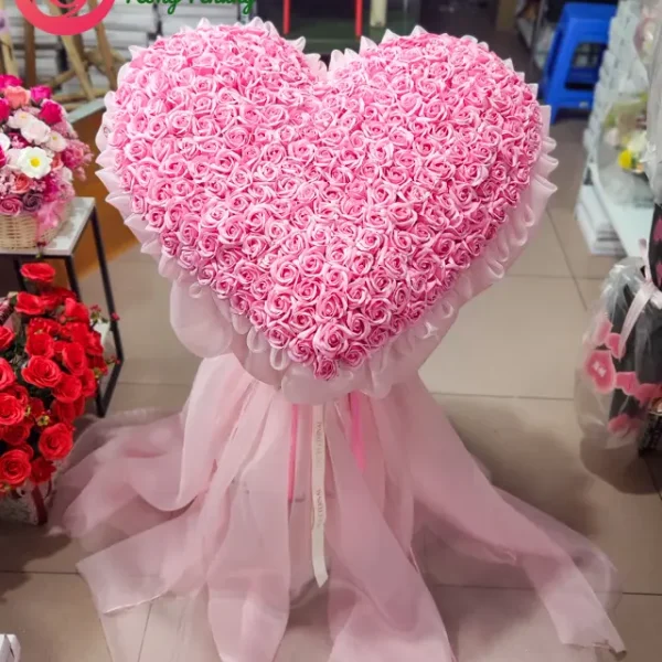 bó hoa sáp 200 bông trái tim 3D