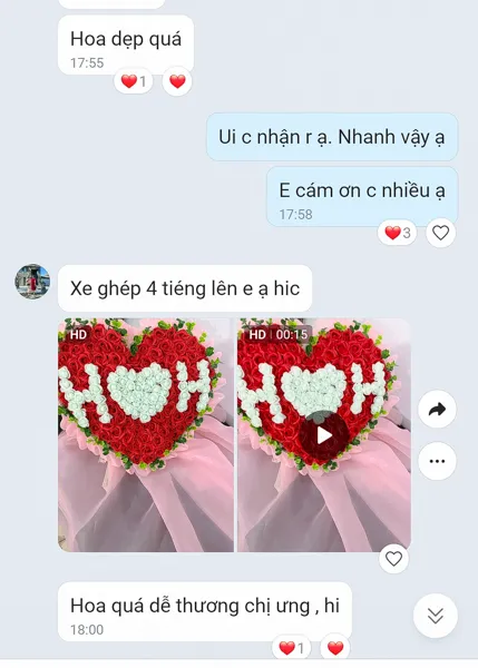 feedback khách hàng hoa đẹp hồng nhung