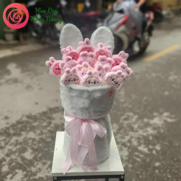 bó hoa sáp gấu bông tai thỏ