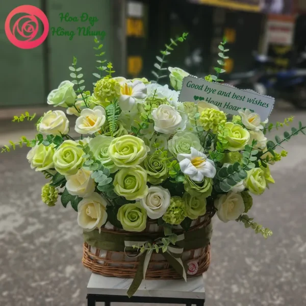 giỏ hoa sáp tone xanh lá