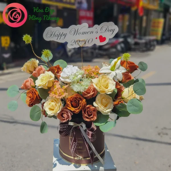 hộp hoa sáp tone nâu