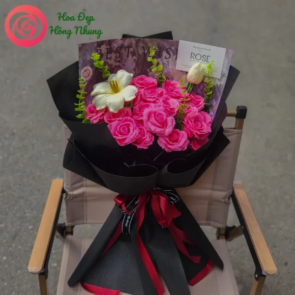 bó hoa sáp hiện đại hồng
