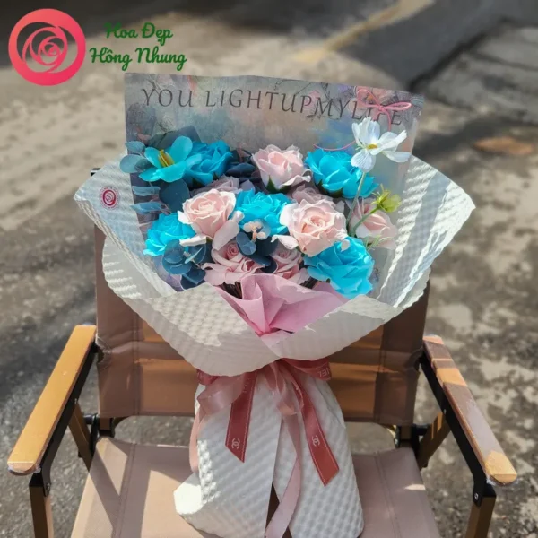 bó hoa sáp hiện đại hồng xanh
