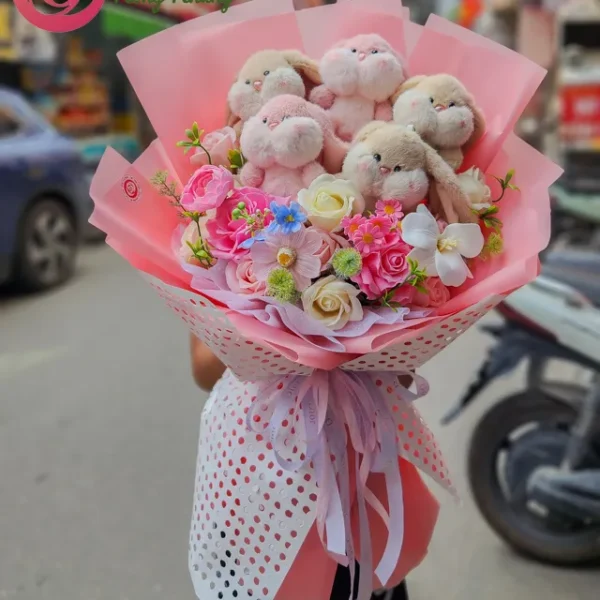 bó hoa sáp mix gấu