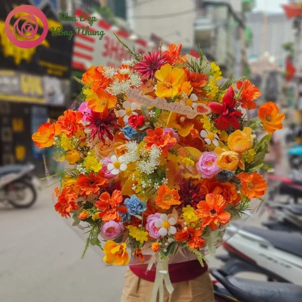 bó hoa sáp mix màu vàng đỏ